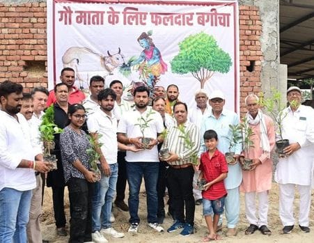 Inaugurating the shed in the cowshed, he planted saplings