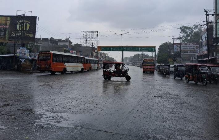 Dampness in fields from heavy rains, flooding of city streets