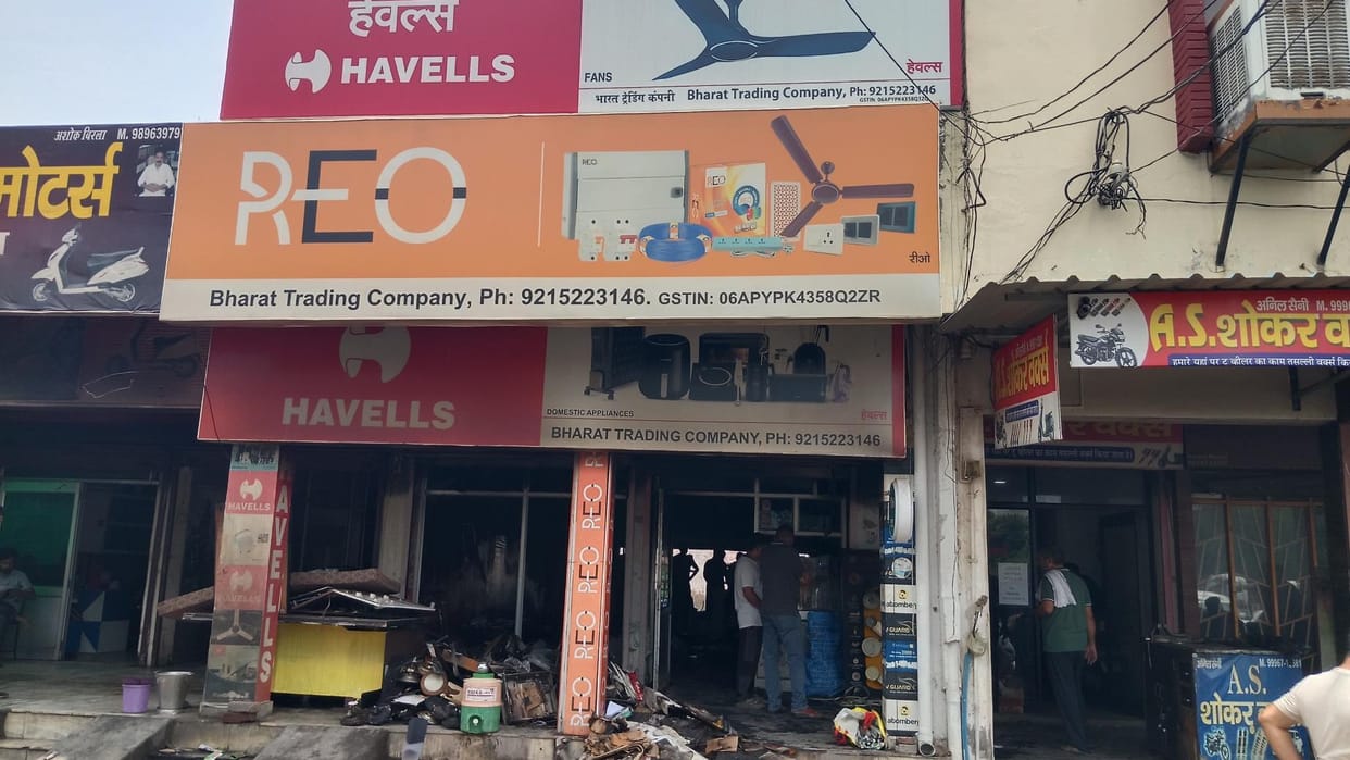 Equipment burnt in fire in electronics showroom