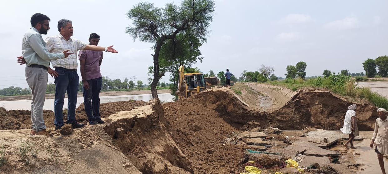 After three months of canal closure, Munshiwala minor broke down, crops drowned