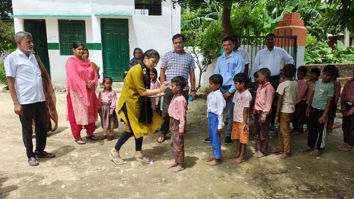Schools opened, children welcomed by applying tilak