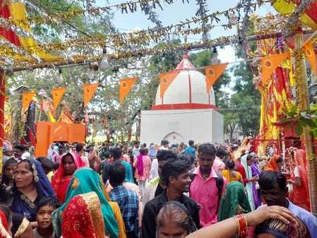 Devotees offered prayers at the Devi temple