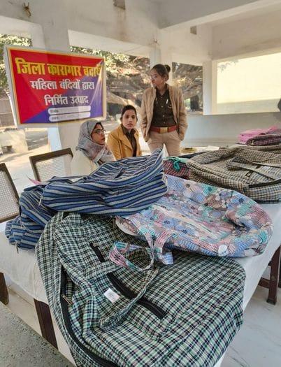 A woman in jail is making cloth bags... getting relief from depression