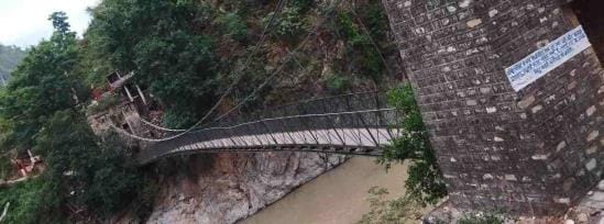 The swing bridge built on Saryu in Sapteshwar is in bad shape