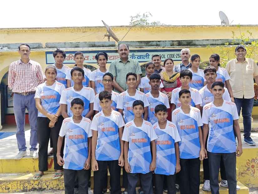 Sports material given to the players of Kanwali school