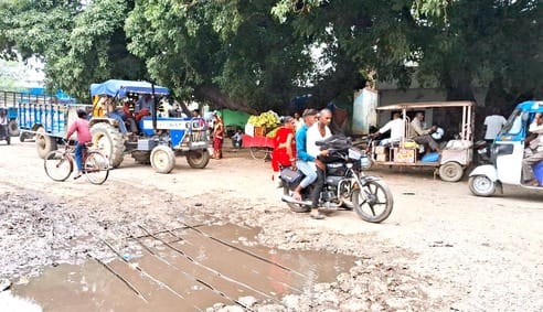 Potholed road on the way to Bhola, iron rods were taken out