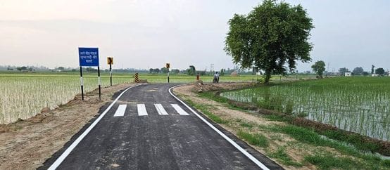 The road leading to the fields was paved with an expenditure of one crore