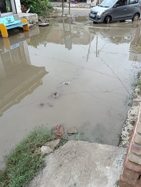 The water filled on the way to Shiv Mandir is creating problem