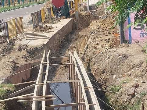 The drain worth two crores started collapsing during construction itself