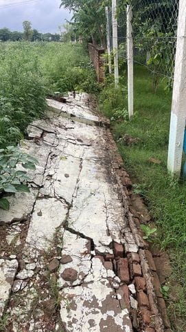 The boundary wall of the sports stadium fell down and the solar plate was broken, causing problems for the players