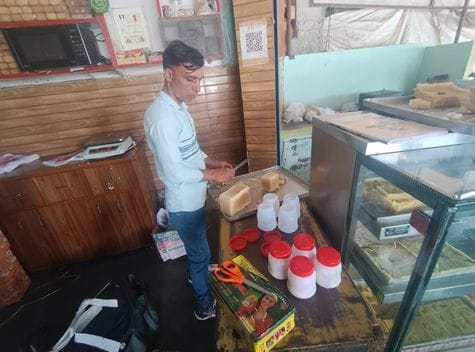 12 kg of Firni and 20 kg of Ghevar were destroyed from two shops