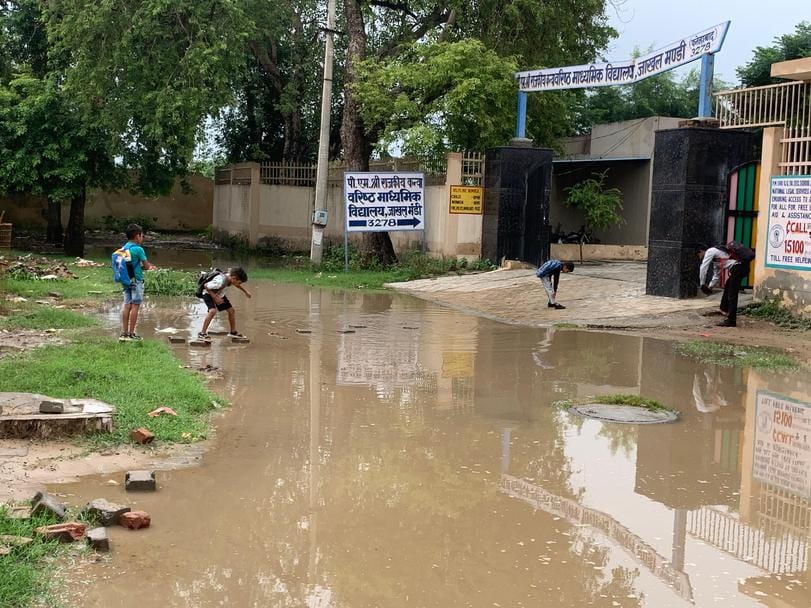 Waterlogging outside temples of education, responsible people silent