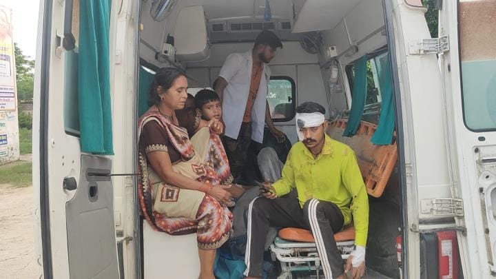Auto overturned while saving a cattle, dragged for five meters and collided with a bike