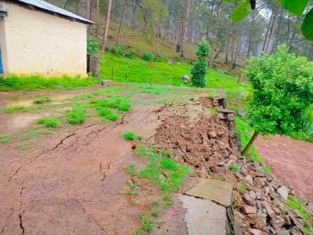 Security wall of government school damaged