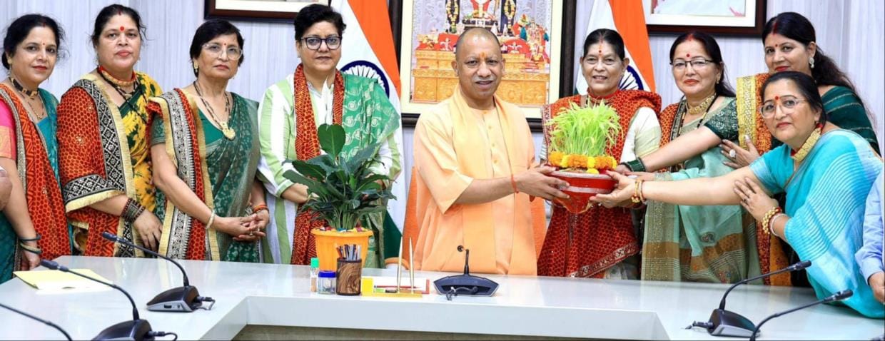 Symbolic plant of Harela presented to Chief Minister Yogi Adityanath