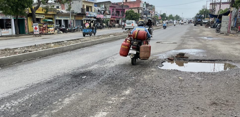 The main bypass road constructed at a cost of Rs 57 crore started collapsing while construction was underway