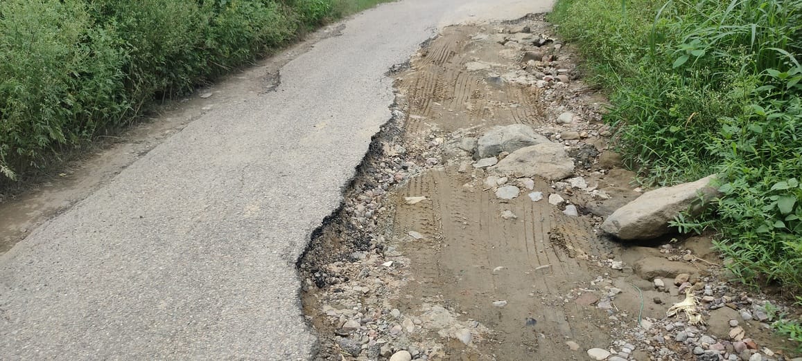 The driver had to reverse the bus because of a pothole on the road