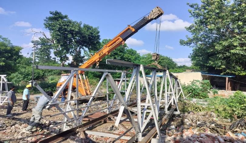 The dilapidated foot overbridge built during the British period at the railway station was demolished