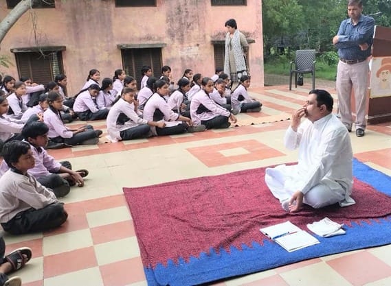 Students practiced yoga in Government Senior Secondary School, Luxor