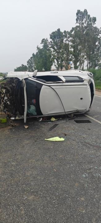 Car overturned due to tyre burst, brother died, sister seriously injured