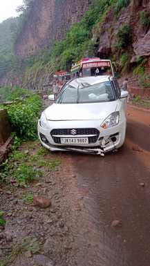 Ramnagar, Accident, Stone Fell on Car, Driver Injured