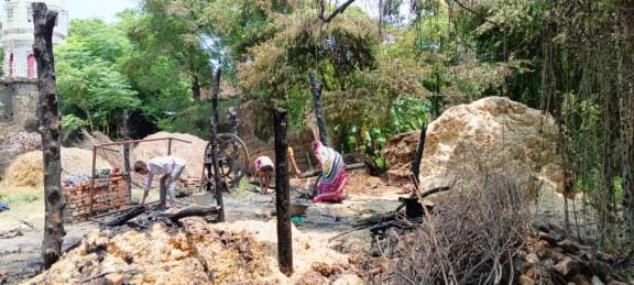 Thousands worth of goods burnt to ashes due to fire in hut