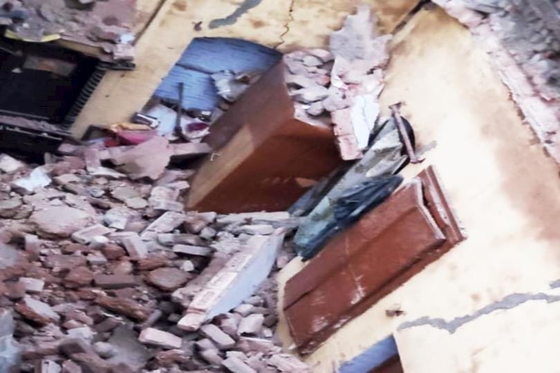 House collapsed due to rain, mother and son narrowly escaped