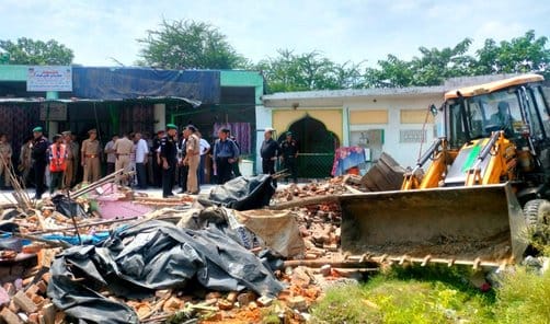The religious places and houses which were obstructing the construction of the bridge were demolished