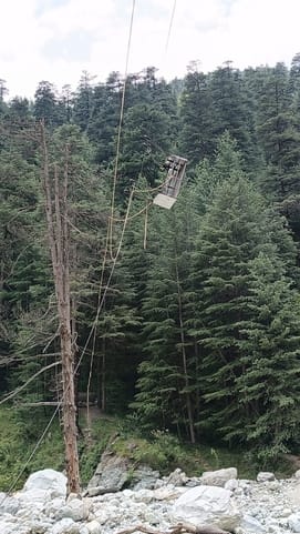 The wire of the swing broke... now the path is swinging in the air