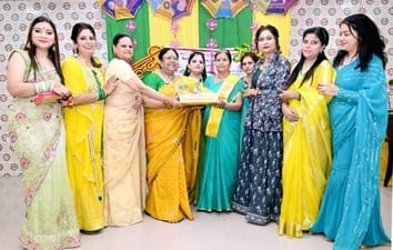 Women immersed in the colors of Teej festival