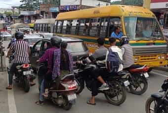 school vehicles stuck in jam