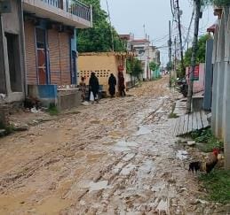 Roads soaked with water and mud