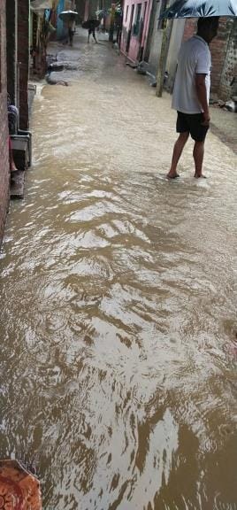 Heavy rain, flooded streets, waterlogging on roads