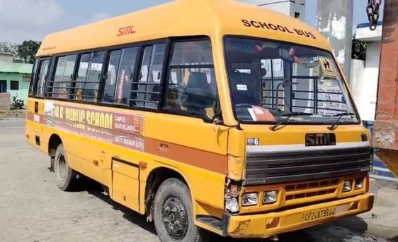 Three Kanwariyas riding a bike got injured after being hit by a school bus