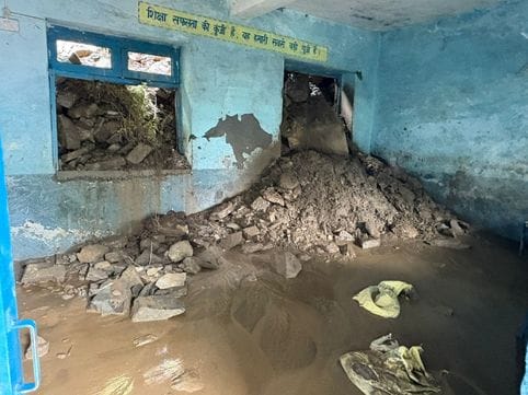 Debris entered the school building due to landslide