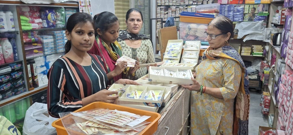 The market is decorated for Raksha Bandhan, Rakhis are available in many varieties