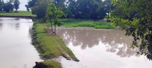 The water of the overflowing Saryu is spreading in the villages