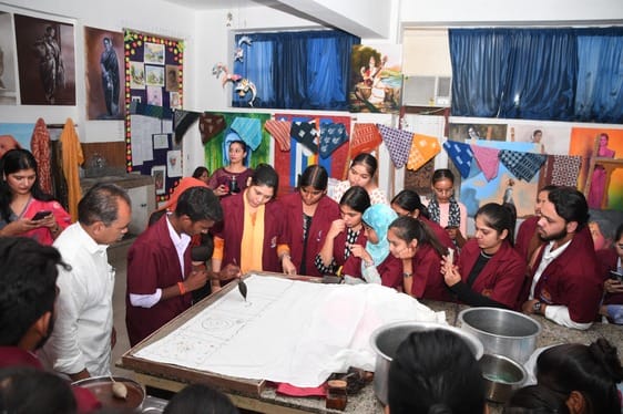 Students were taught the techniques of printing and dyeing on cloth