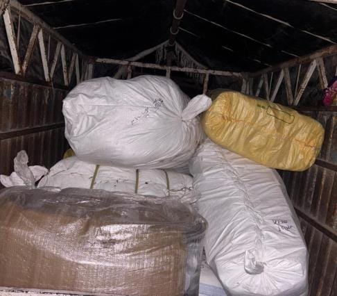 Foreign chowmein, clothes and earphones recovered during the raid
