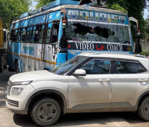 Passenger bus collides with car, major accident averted