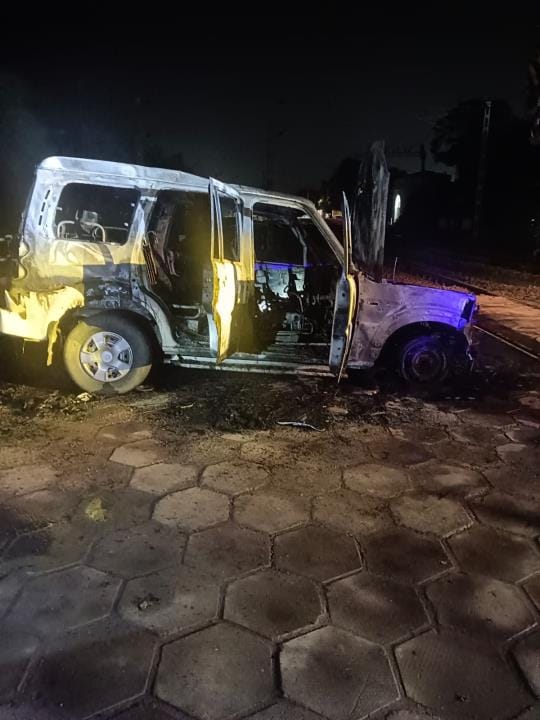 Scorpio caught fire near railway crossing