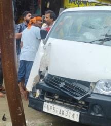Car collided with electric pole, two injured