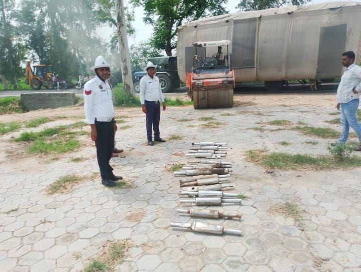 Modified silencers of 15 bullet bikes were seized and destroyed