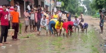 Paddy was planted on the dilapidated road, resentment expressed
