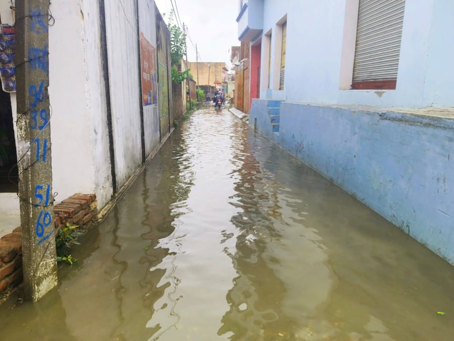 Due to overnight rain, the roads turned into drains