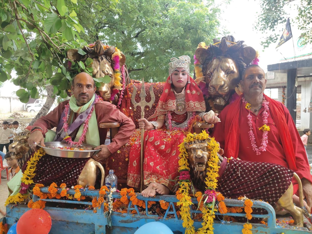 The lions were taken out in procession and placed in the temple