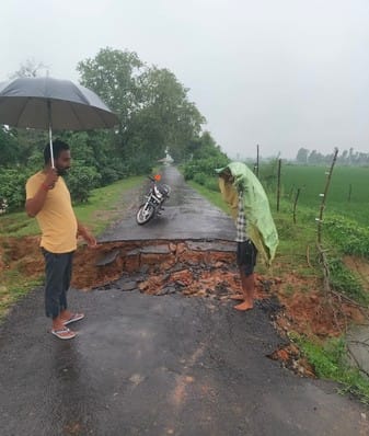 The road constructed at a cost of 26 lakhs collapsed in the first rain
