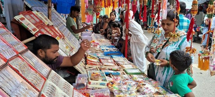 Rakhis with Swastik, Ganesh and Rudraksha made of metal are in demand