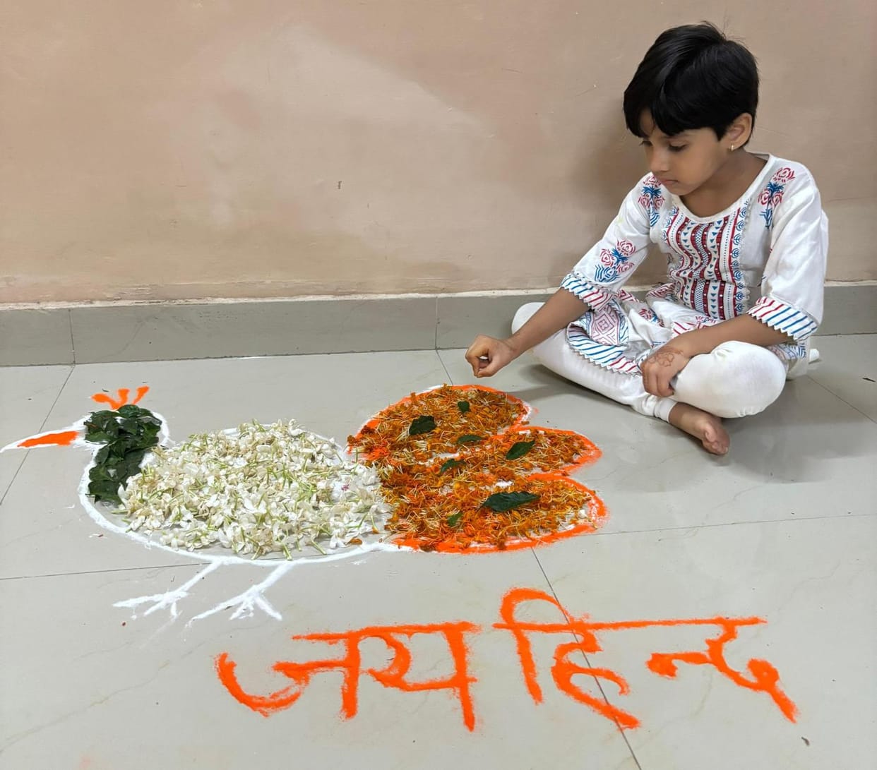 Rangoli filled with the color of patriotism