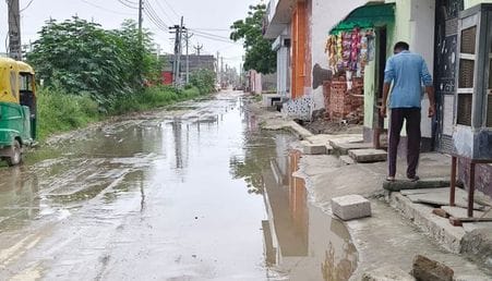 Water filled on Khedi Gurjar Road due to lack of cleaning of drains